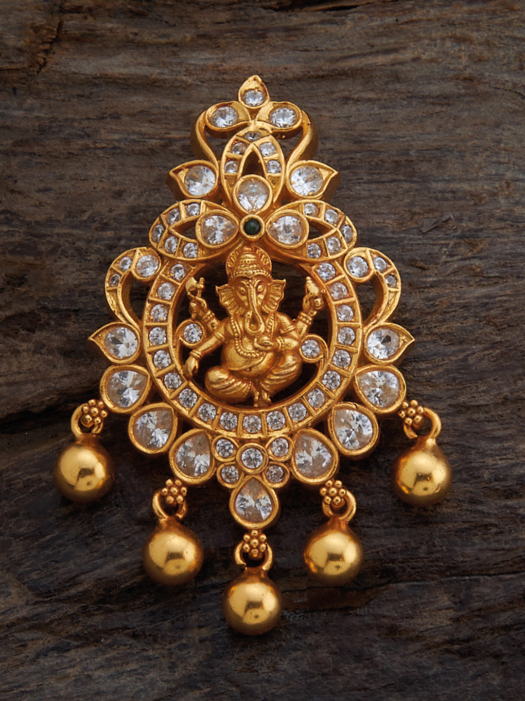 

Kushal's Fashion Jewellery 92.5 Pure Silver Gold-plated Stone-studded Temple Pendant