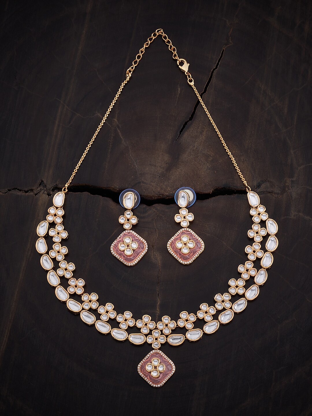 

Kushal's Fashion Gold-Plated Pink Kundan Studded Jewellery Set