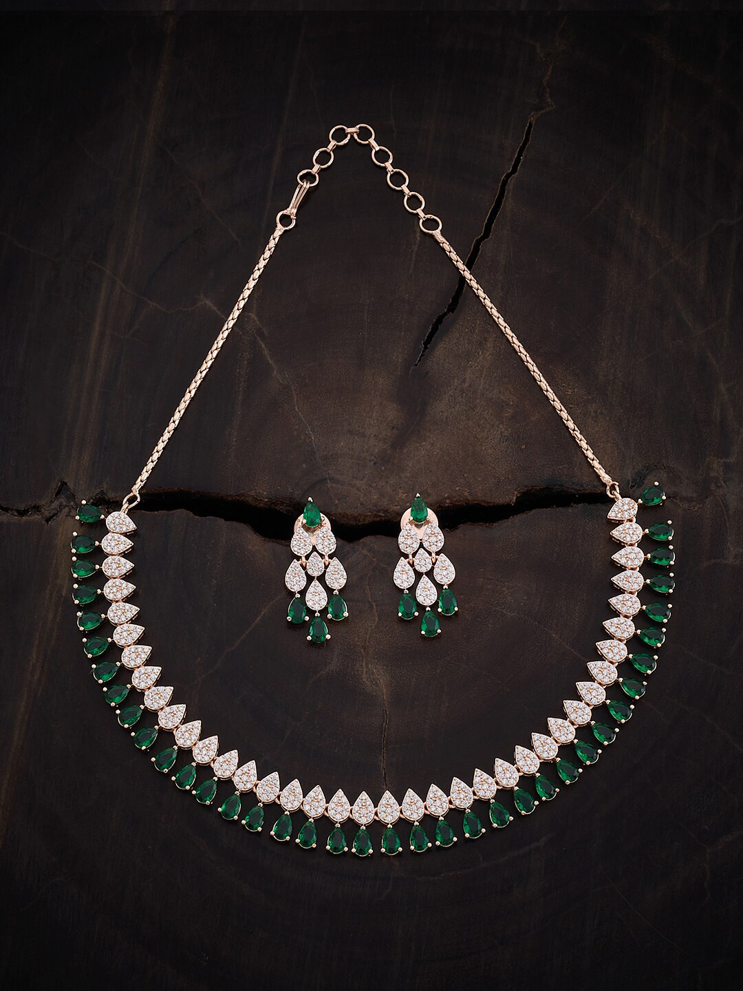 

Kushal's Fashion Jewellery Rose Gold-Plated Cubic Zirconia Studded Necklace & Earrings