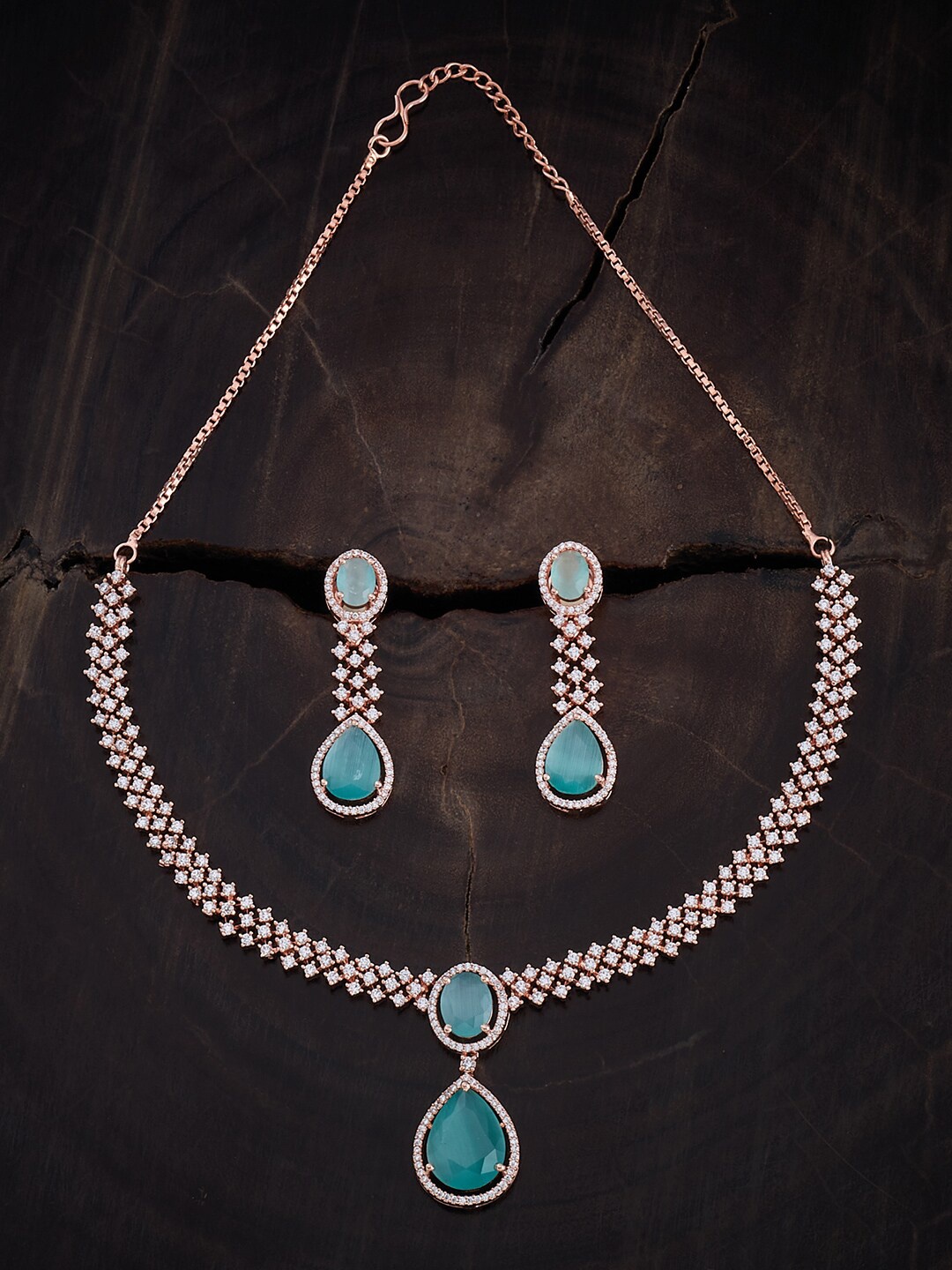 

Kushal's Fashion Rose Gold-Plated Green Cubic Zirconia Studded Jewellery Set