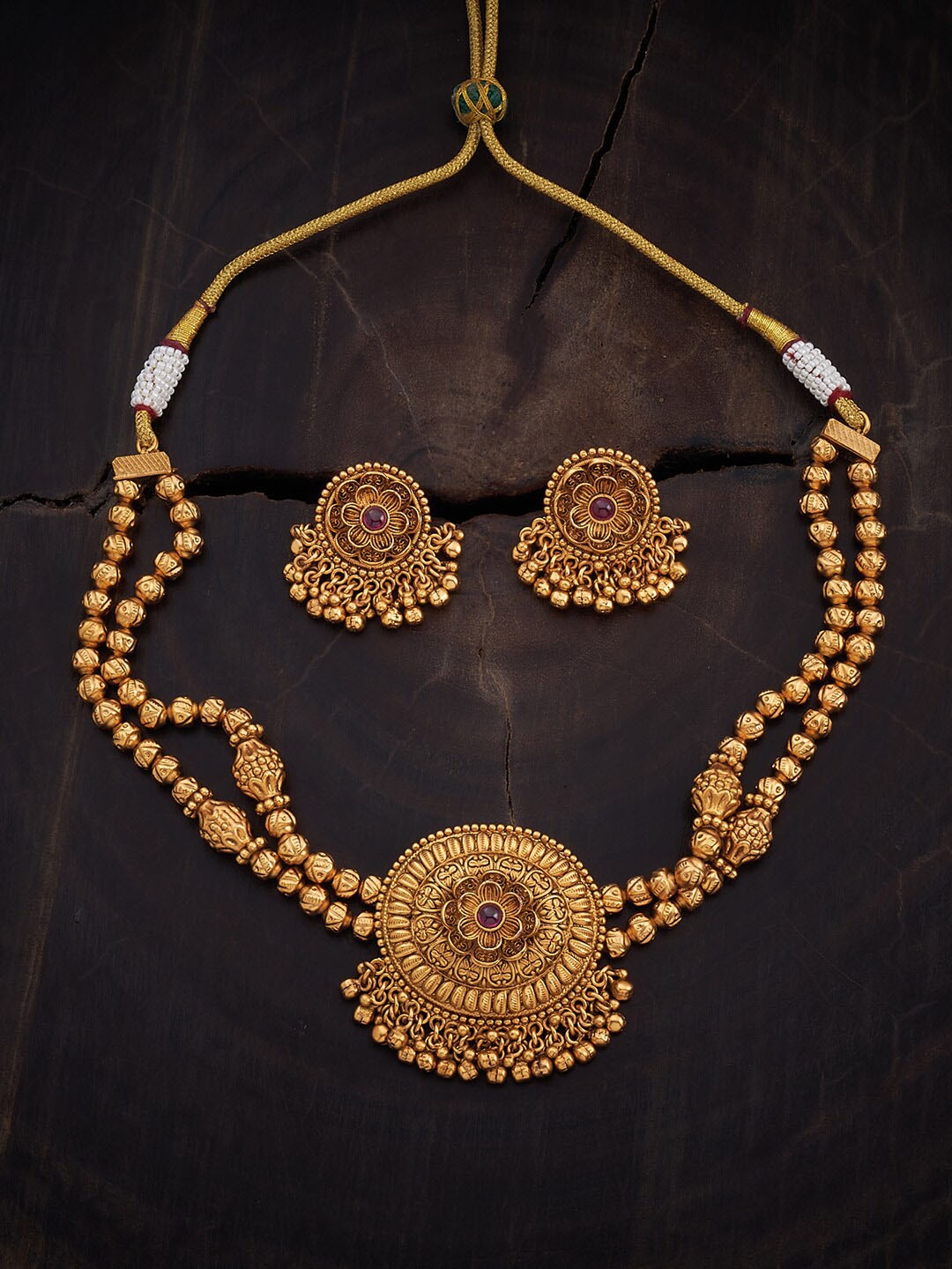 

Kushal's Fashion Gold-Plated Gold & Red artificial beads Studded Jewellery Set