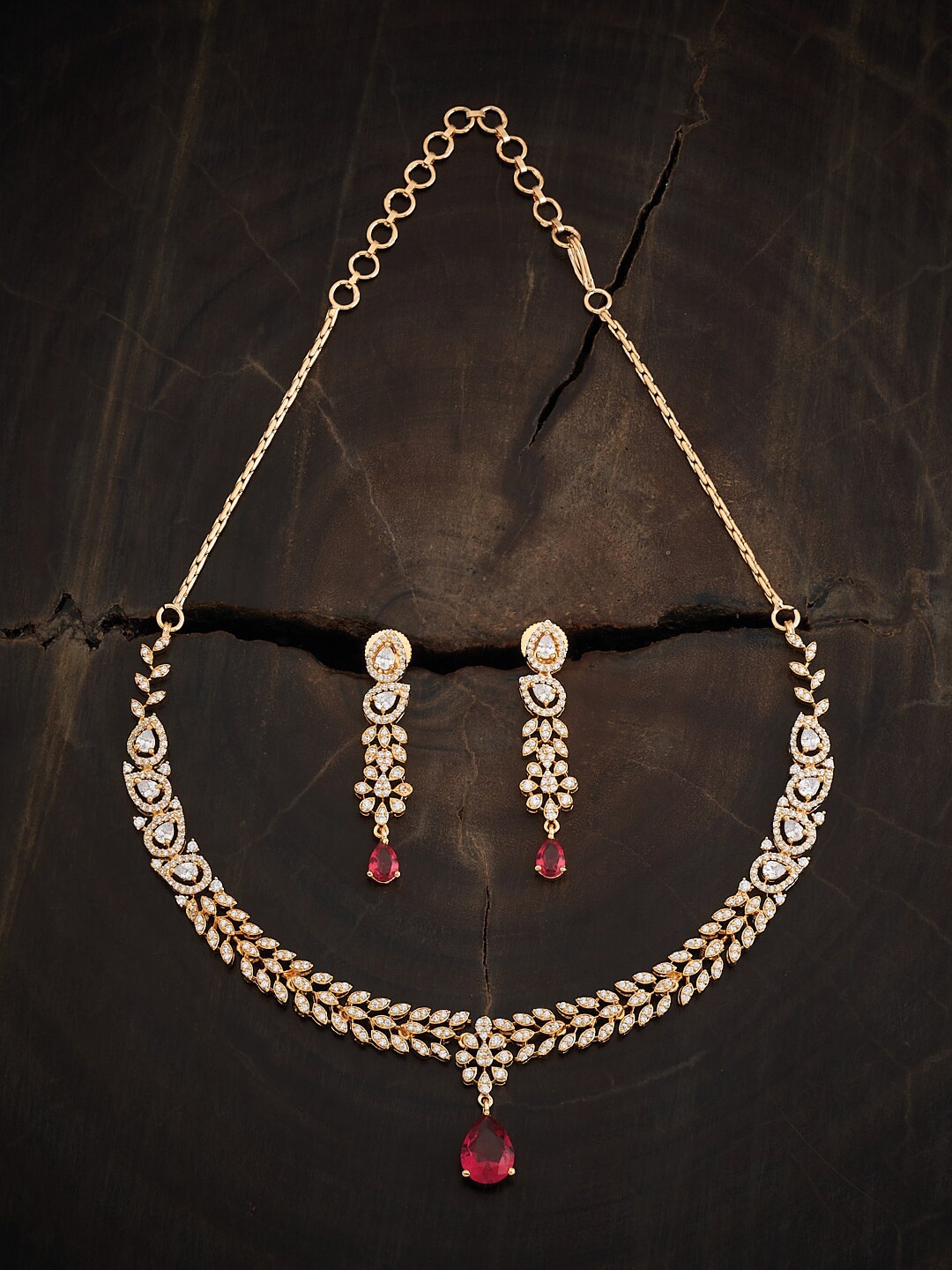 

Kushal's Fashion Gold-Plated Red Cubic Zirconia Studded Jewellery Set