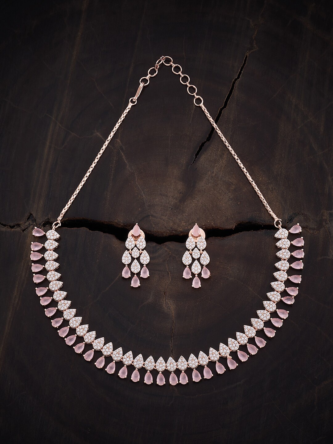 

Kushal's Fashion Rose Gold-Plated Pink Cubic Zirconia Studded Jewellery Set