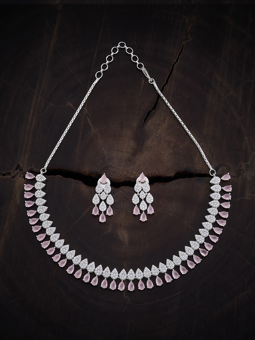

Kushal's Fashion Rhodium-Plated Rose Cubic Zirconia Studded Jewellery Set