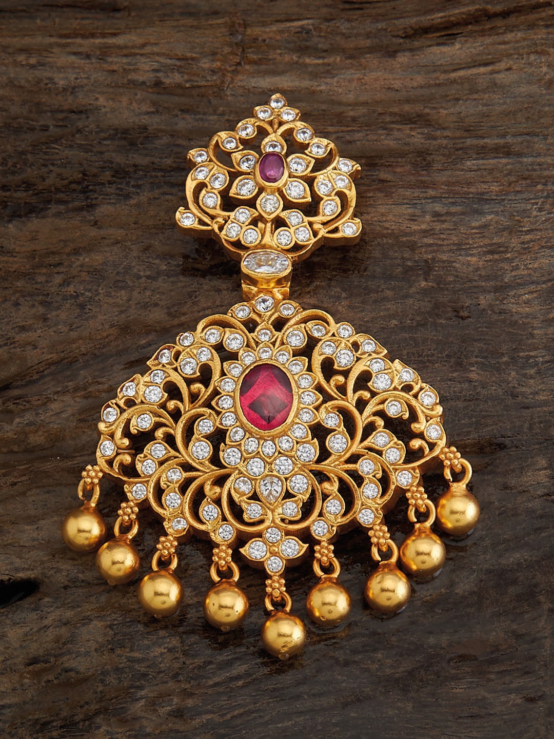 

Kushal's Fashion Jewellery 92.5 Pure Silver Gold-plated Stone-studded Temple Pendant