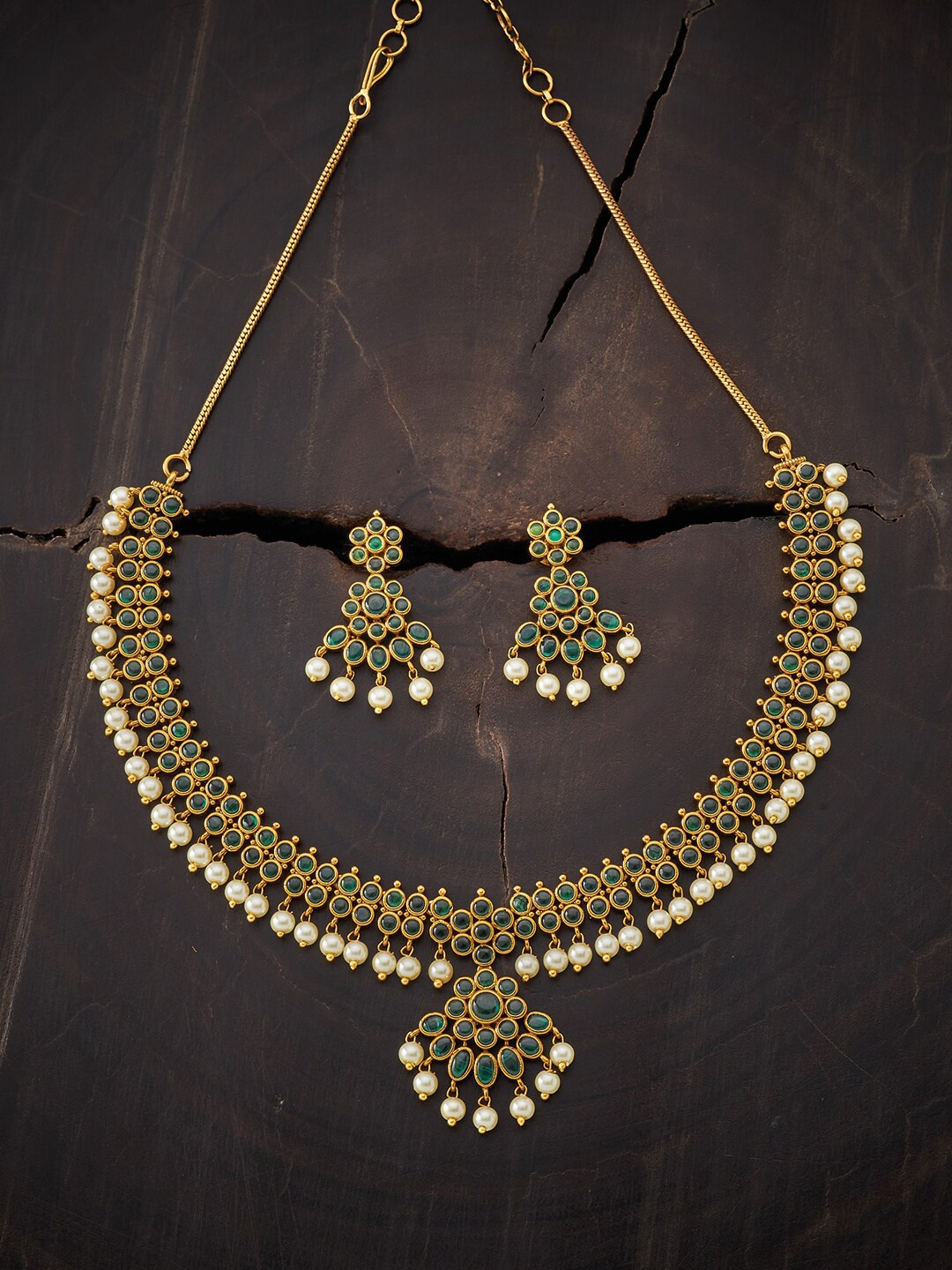 

Kushal's Fashion Jewellery Gold-Plated Stone-studded & Beaded Antique Jewellery Set