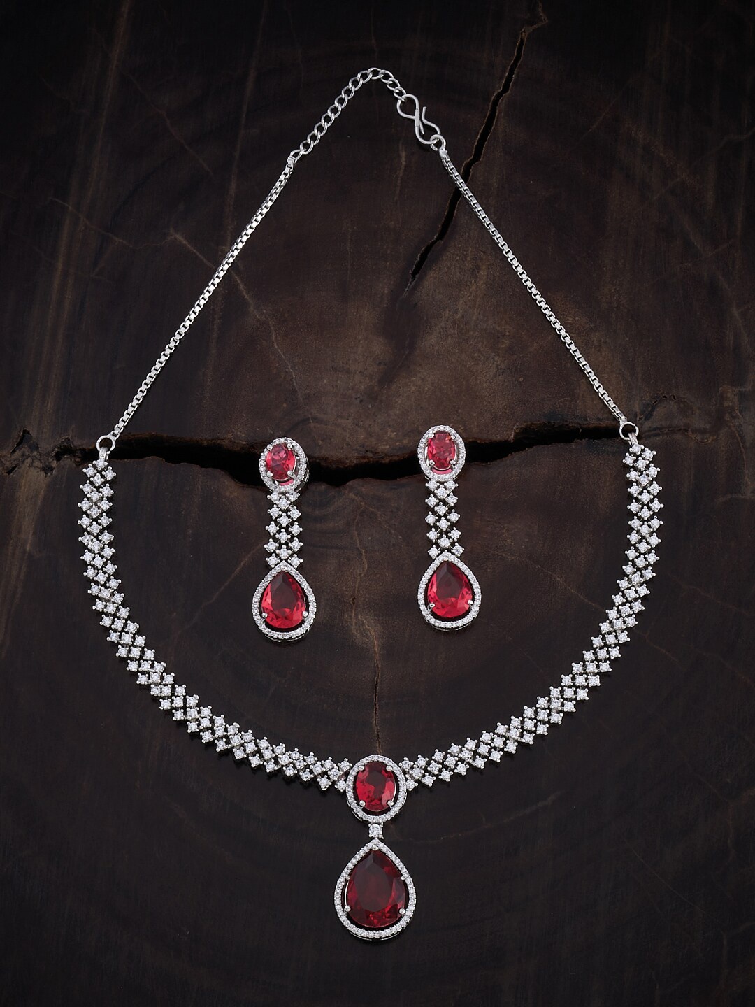 

Kushal's Fashion Jewellery Rhodium-Plated Zircon-studded Jewellery Set, Silver