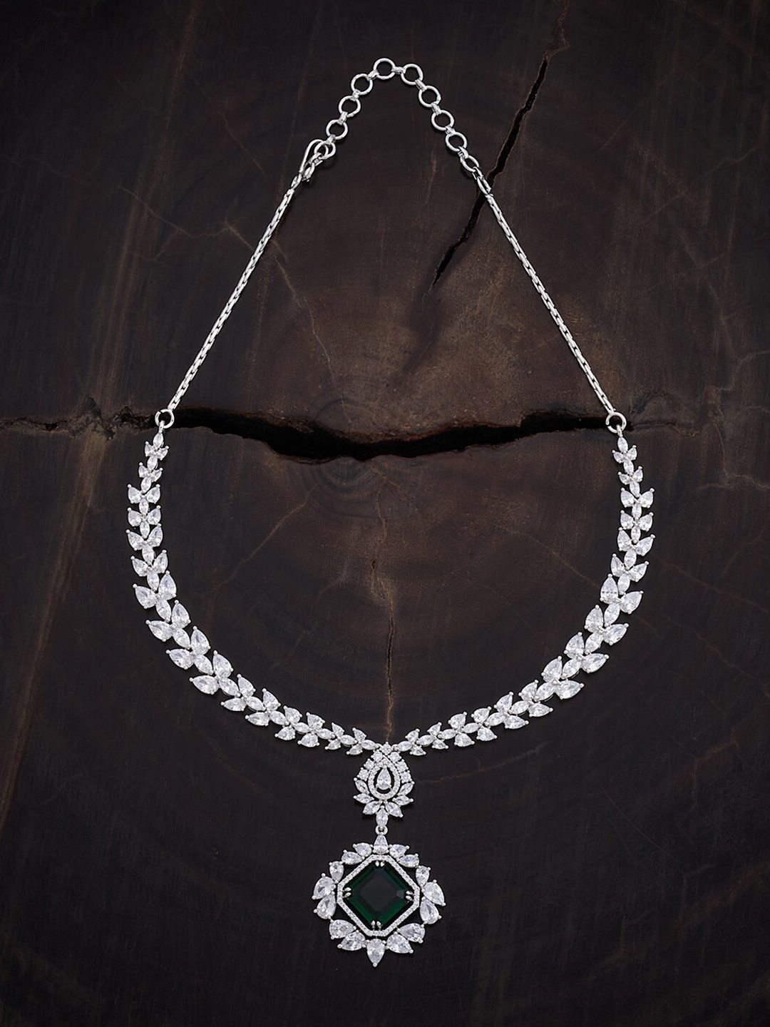 

Kushal's Fashion Jewellery Rhodium Plated CZ Studded Necklace, Silver