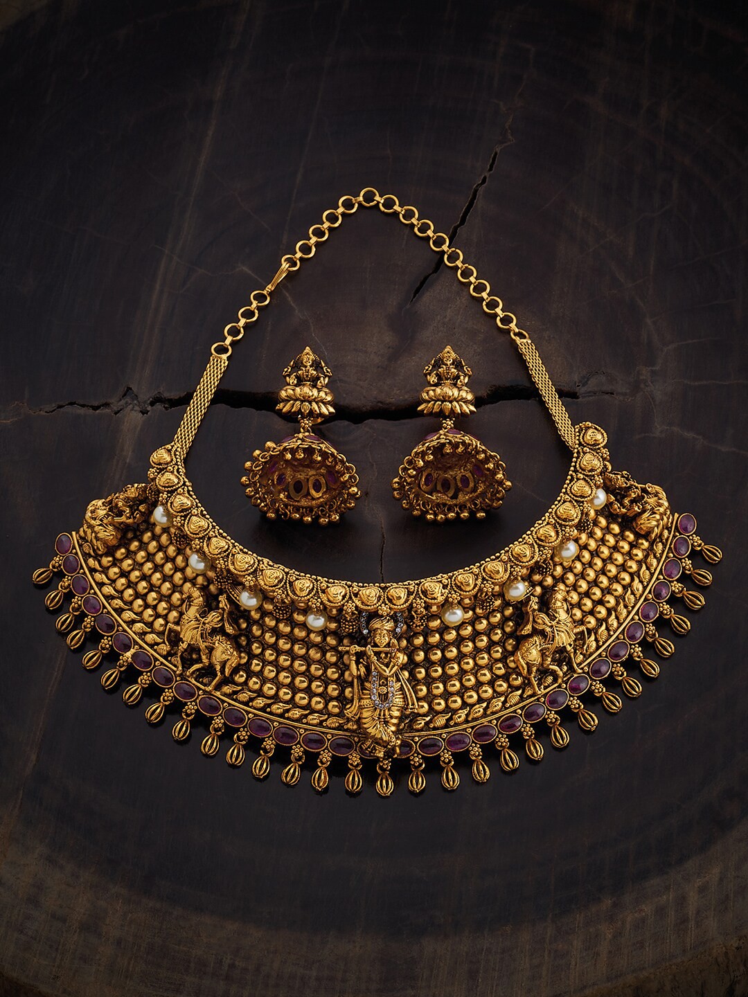 

Kushal's Fashion Jewellery Gold-plated Stone-studded Antique Jewellery Set