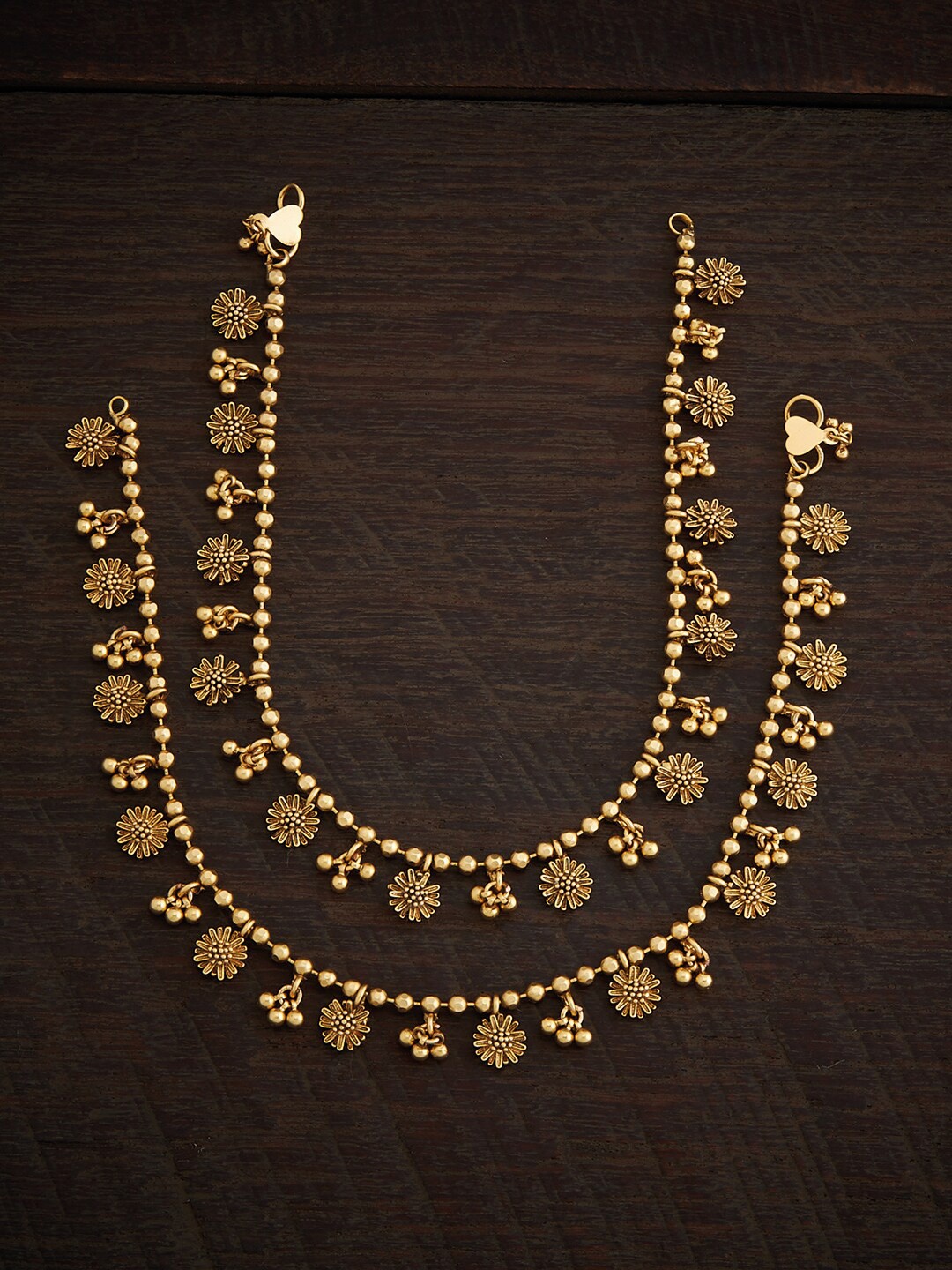 

Kushal's Fashion Jewellery Gold-Plated Beaded Antique Anklets