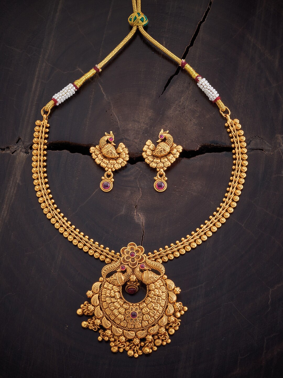 

Kushal's Fashion Jewellery Gold-plated Stone-studded Antique Jewellery Set