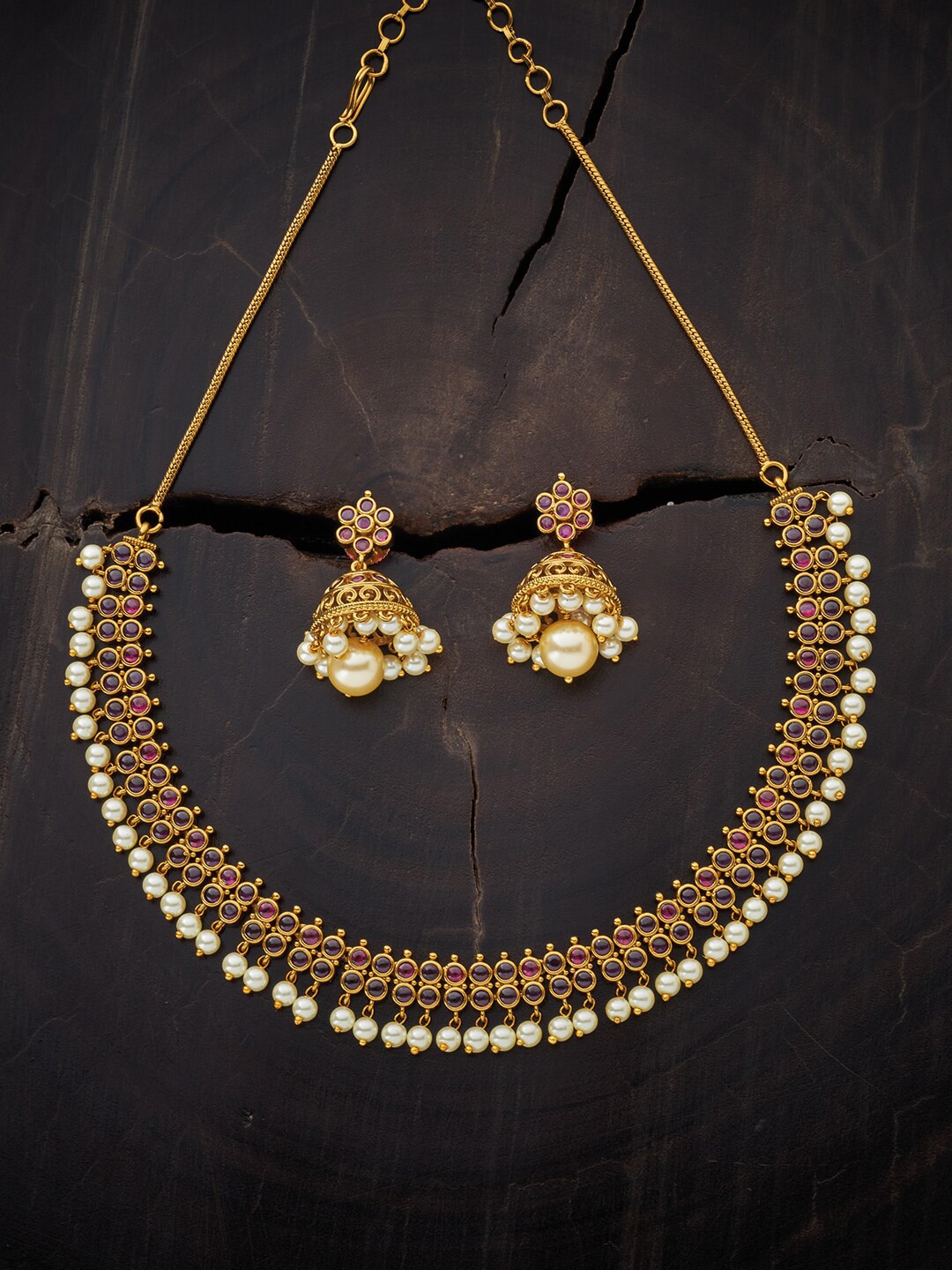 

Kushal's Fashion Jewellery Gold-Plated Stone-studded Antique Jewellery Set