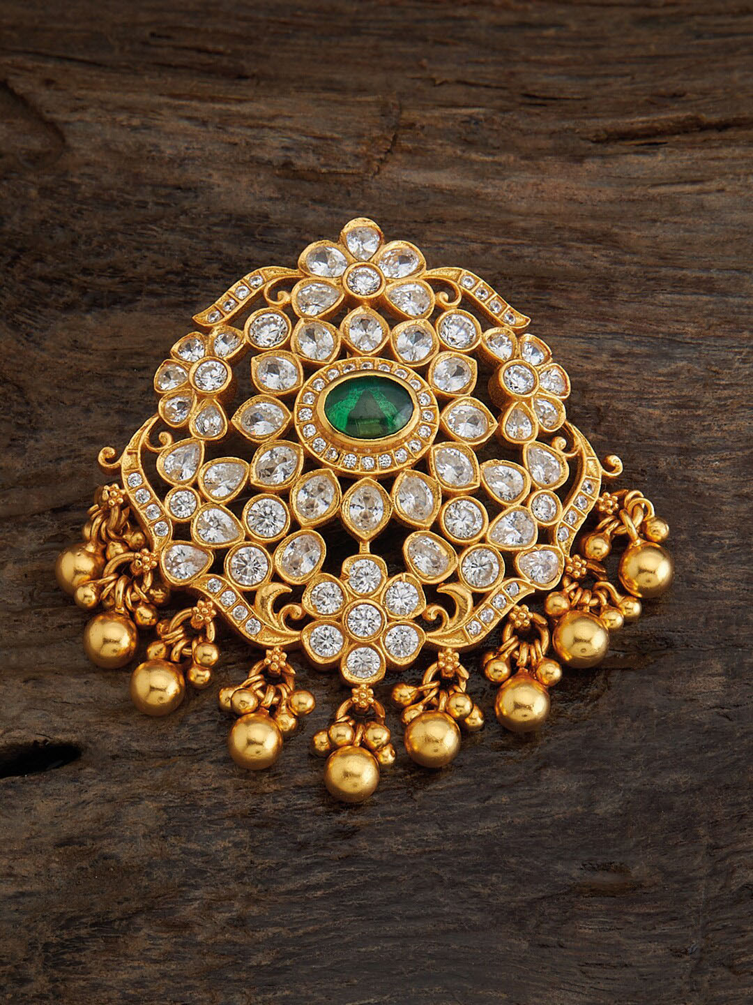 

Kushal's Fashion Jewellery 92.5 Pure Silver Gold-plated Stone-studded Temple Pendant