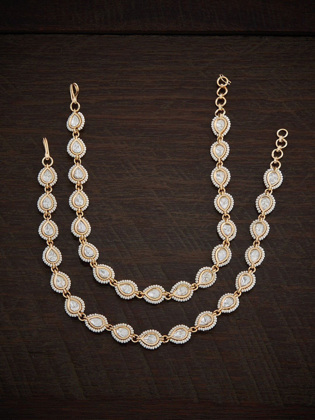 

Kushal's Fashion Jewellery Kundan-Studded & Beaded Anklets, Gold