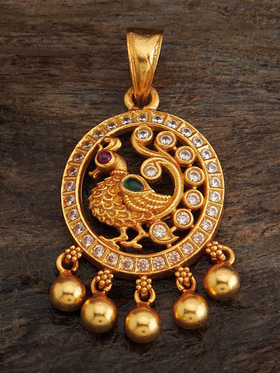 

Kushal's Fashion Jewellery 92.5 Pure Silver Gold-Plated Stone-Studded Temple Pendant