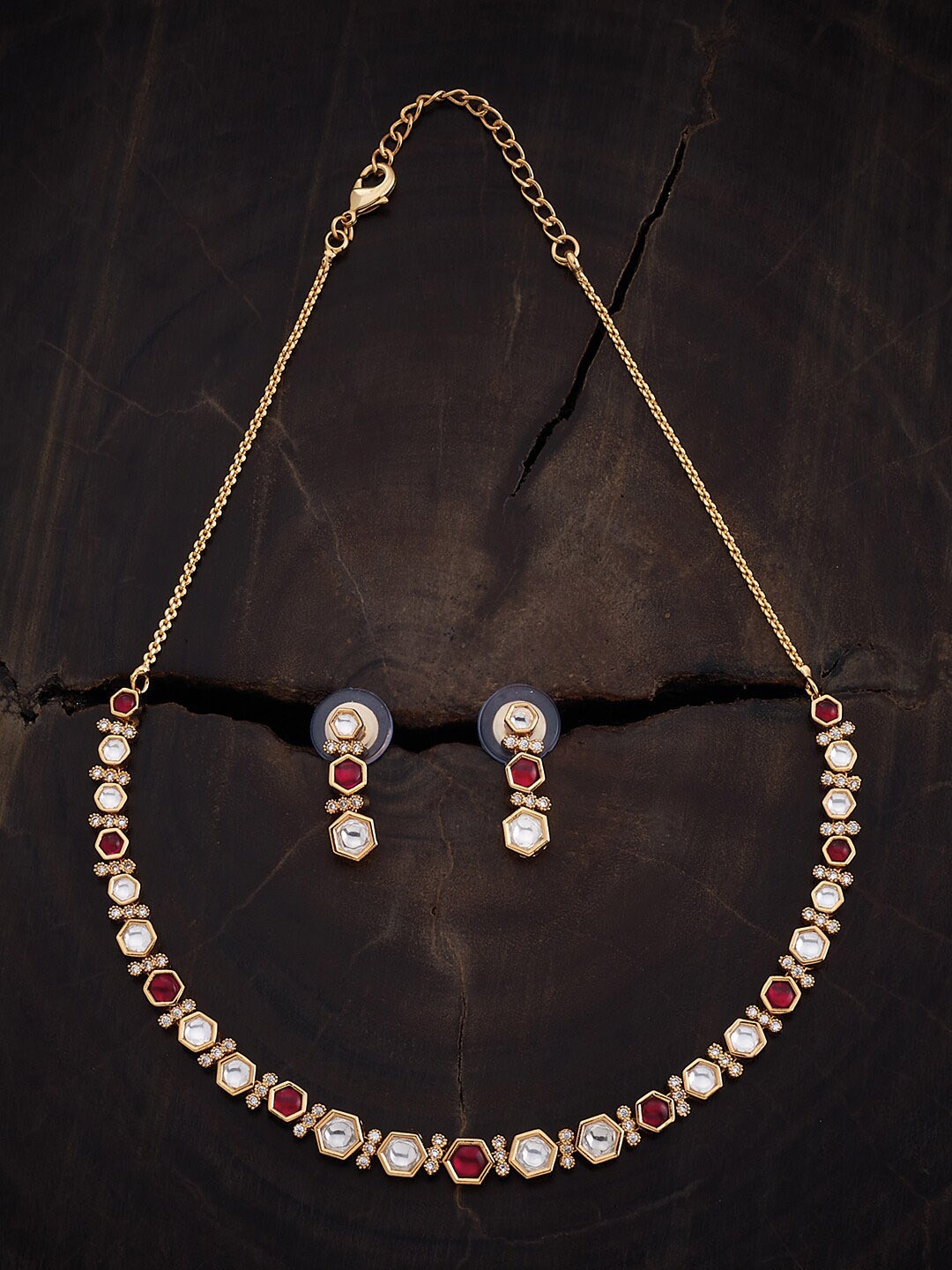 

Kushal's Fashion Jewellery Kundan-Studded Necklace And Earrings, Gold