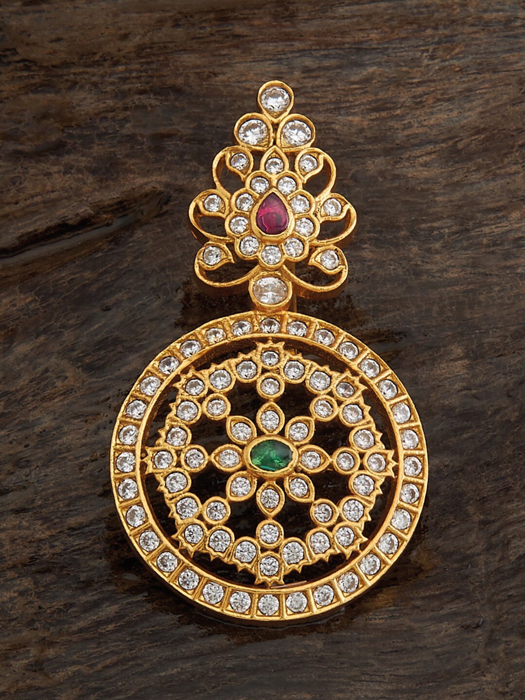 

Kushal's Fashion Jewellery 92.5 Pure Silver Gold-plated Stone-studded Temple Pendant