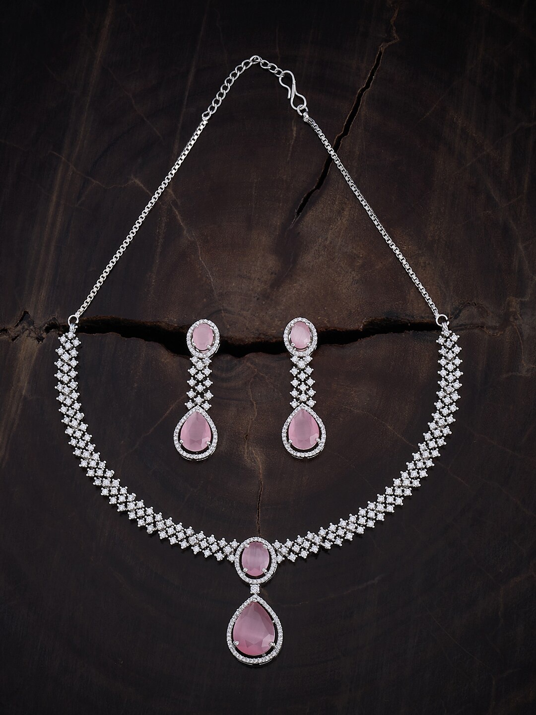 

Kushal's Fashion Jewellery Rhodium-Plated Zircon-studded Jewellery Set, Silver