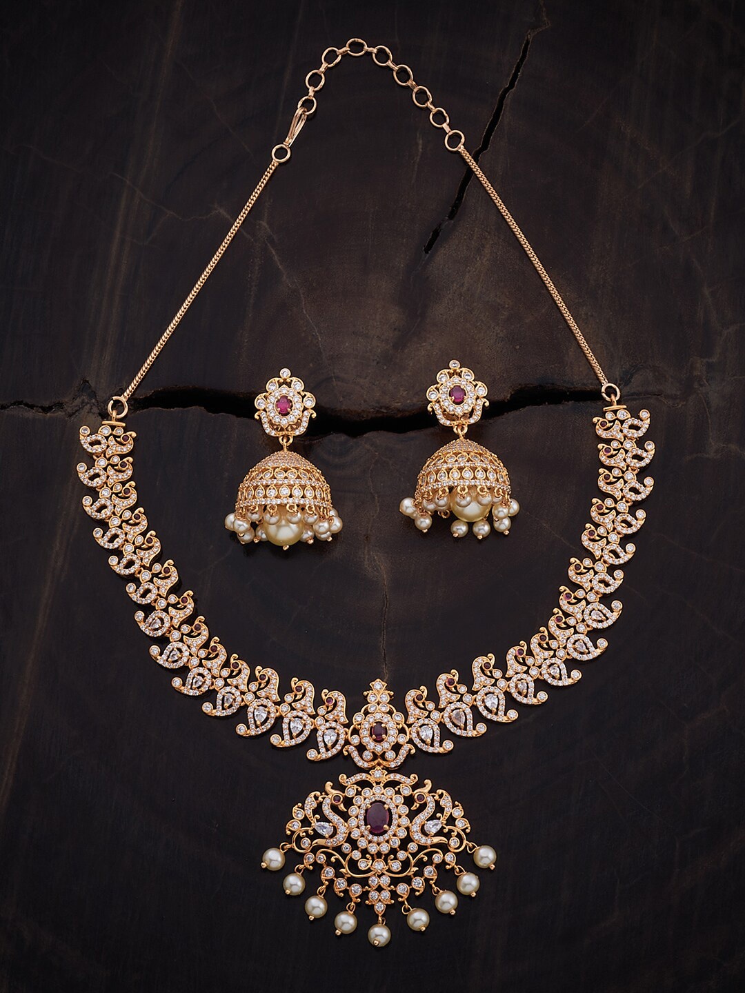 

Kushal's Fashion Jewellery Gold-Plated Zircon-studded Necklace And Earrings