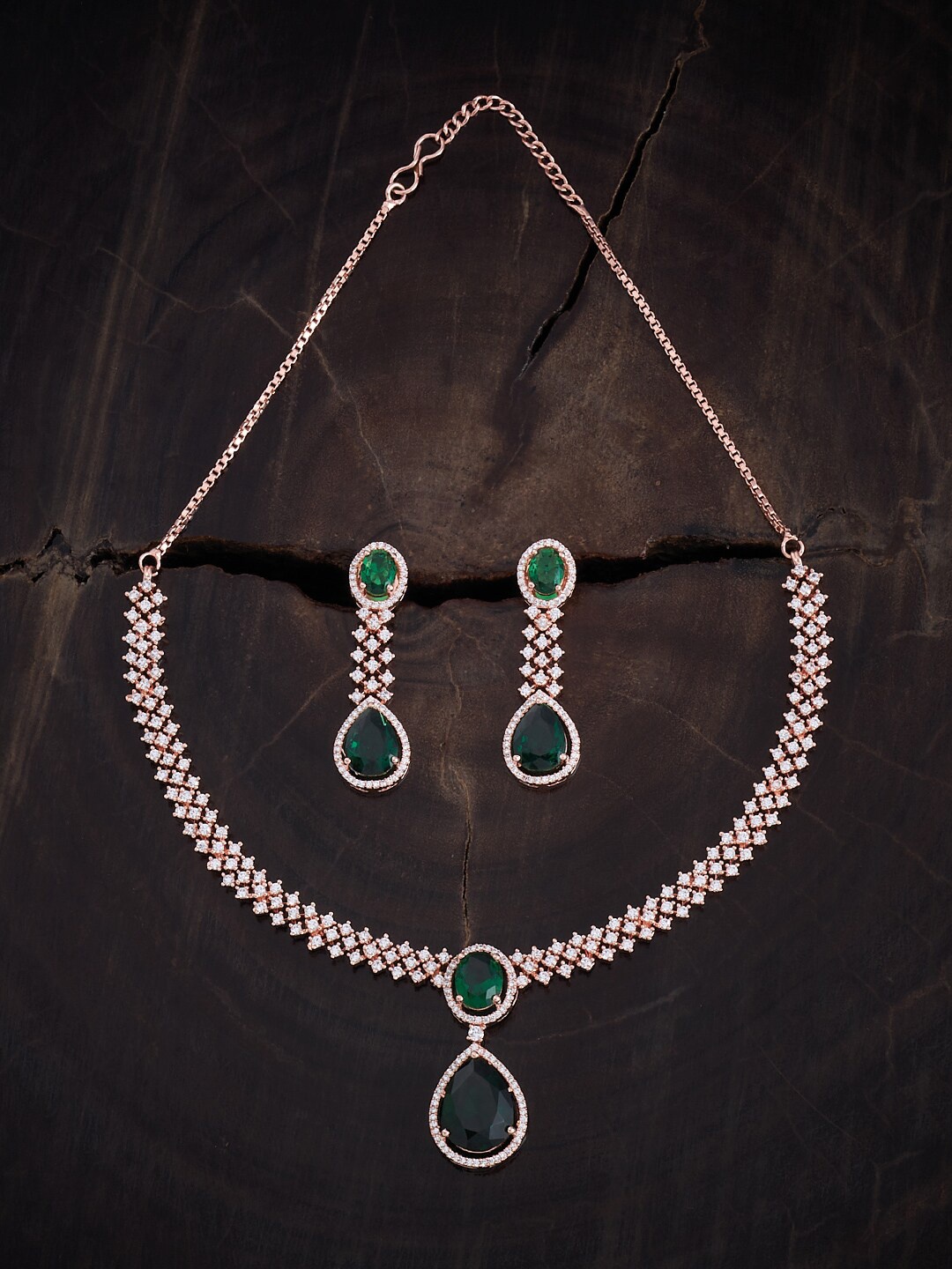 

Kushal's Fashion Jewellery Rose Gold-Plated Zircon-studded Necklace And Earrings