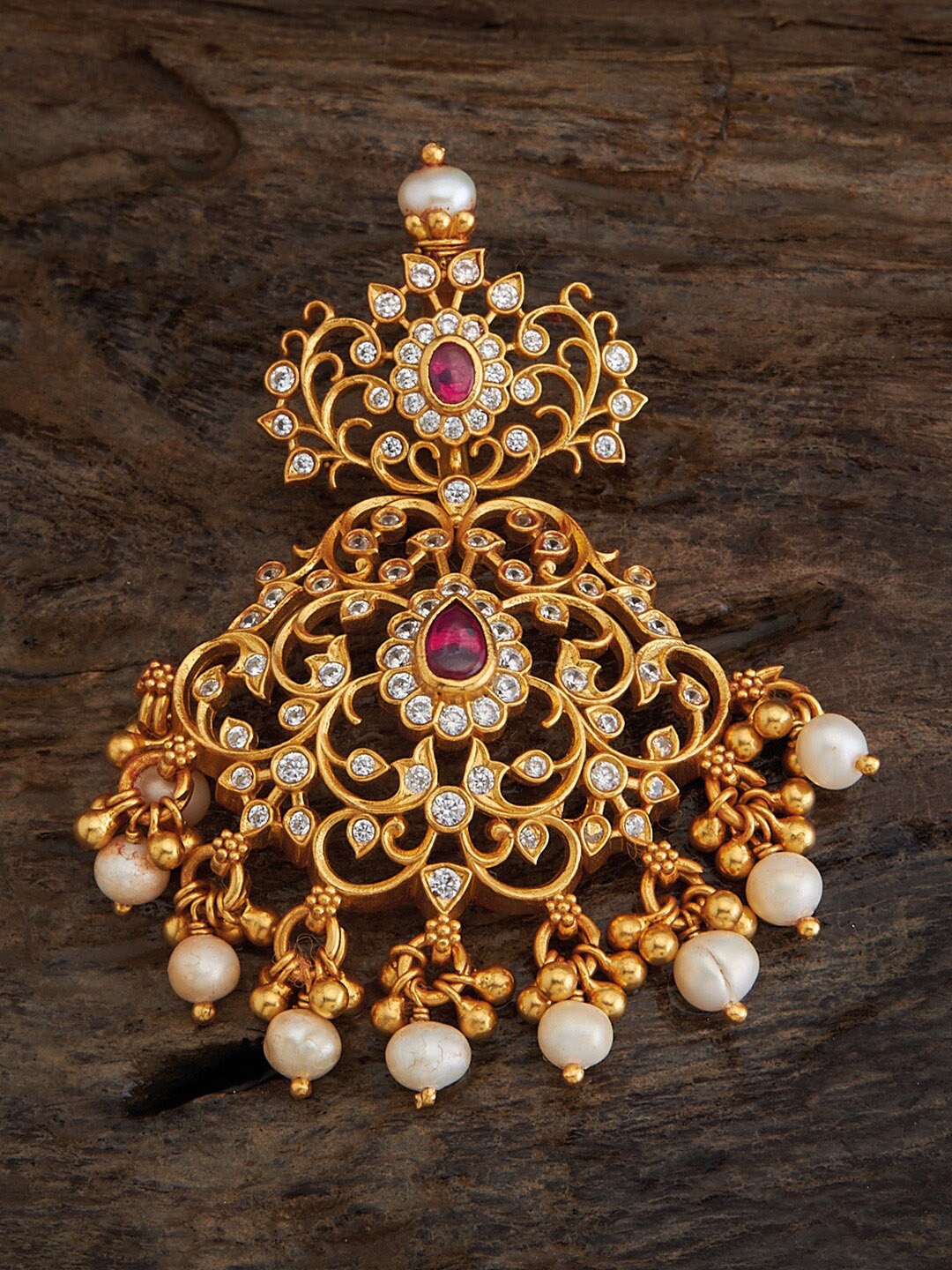 

Kushal's Fashion Jewellery 92.5 Pure Silver Gold-Plated Stone-Studded Temple Pendant