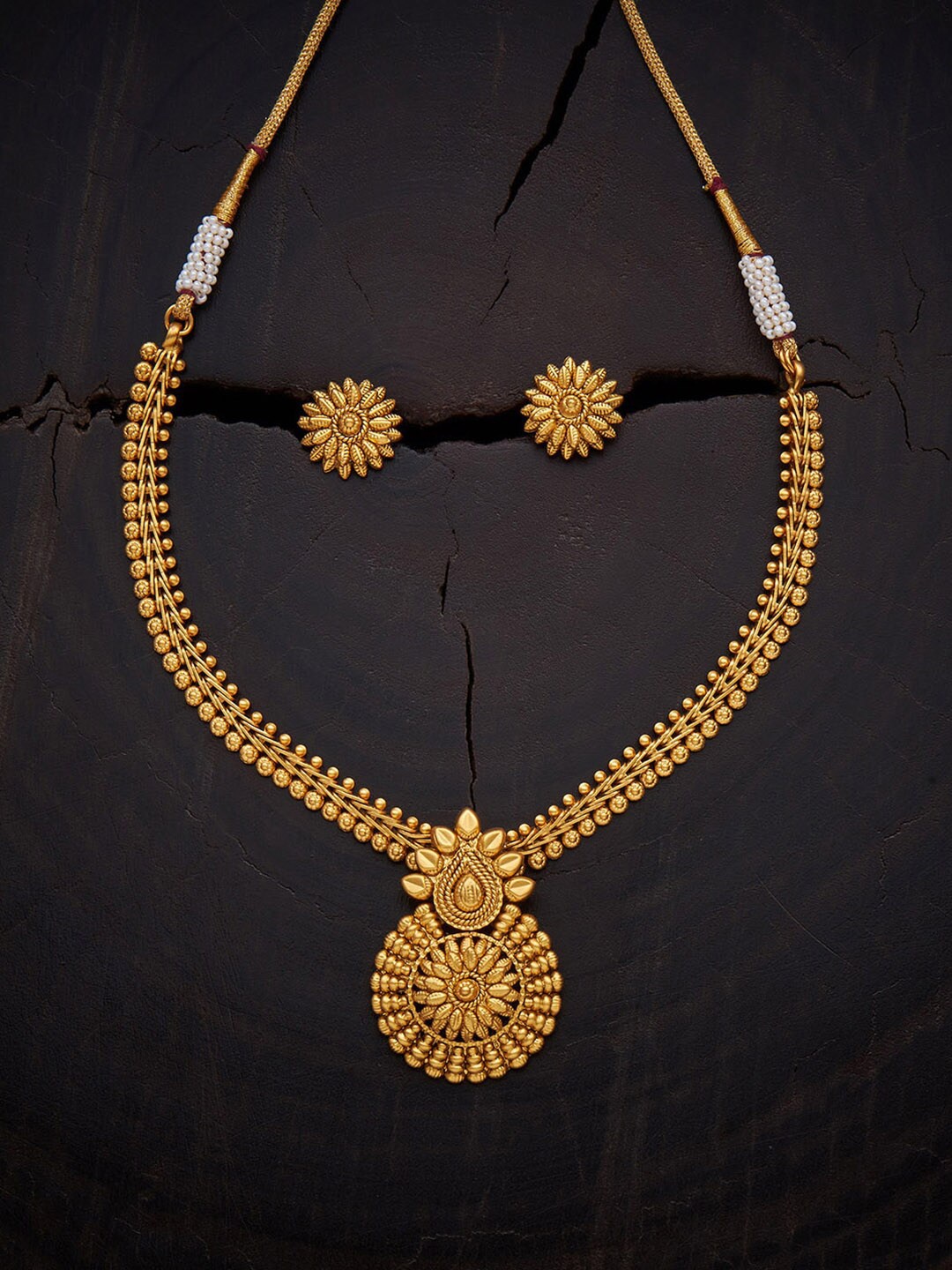 

Kushal's Fashion Jewellery Gold-Plated Antique Necklace & Earrings