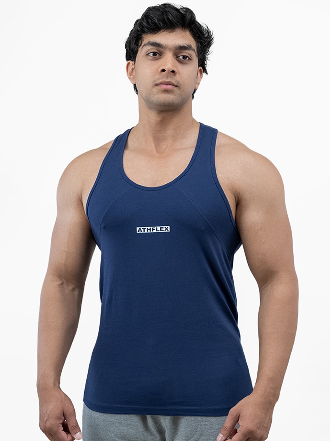 

Athflex Scoop Neck Sleeveless Cotton Gym Vest, Navy blue