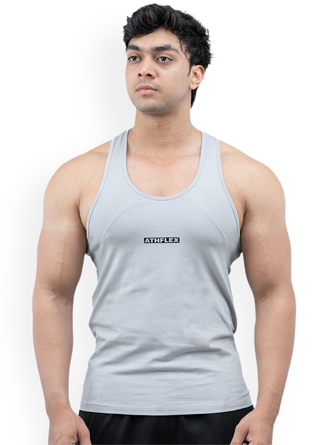 

Athflex Scoop Neck Sleeveless Cotton Gym Vest, Grey