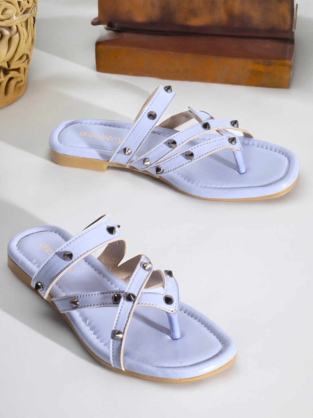 

DressBerry Lavender Embellished Open Toe Flats