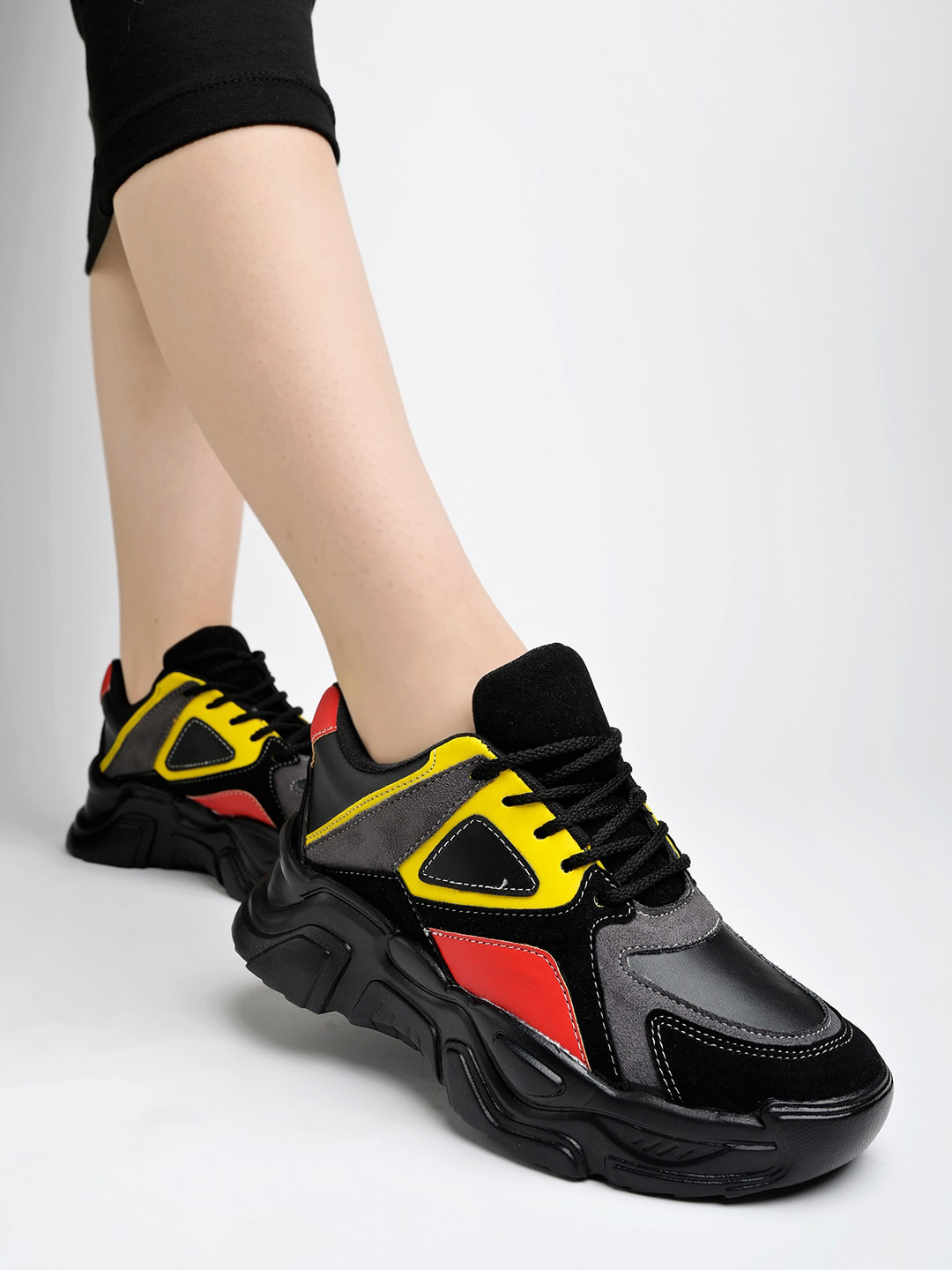 

Shoetopia Women Colourblocked Lace-Up Sneakers, Black