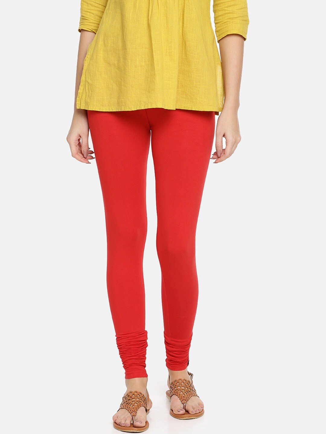 

TWIN BIRDS Churidar-Length Leggings, Red