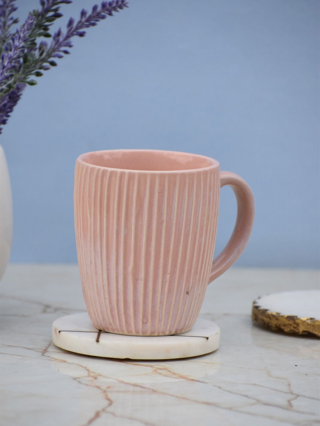 

Folkstorys Desi Delight Pink Textured Ceramic Matte Mug - 500 ML