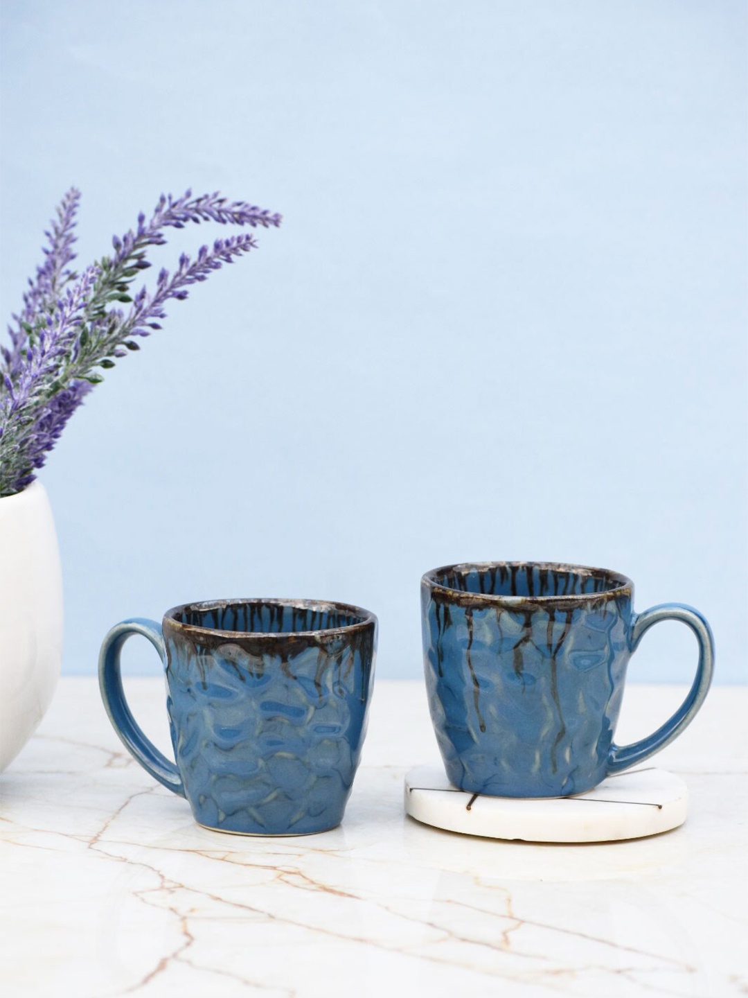 

Folkstorys Handloom Hues Blue Textured Ceramic Glossy Cup - 500 ML