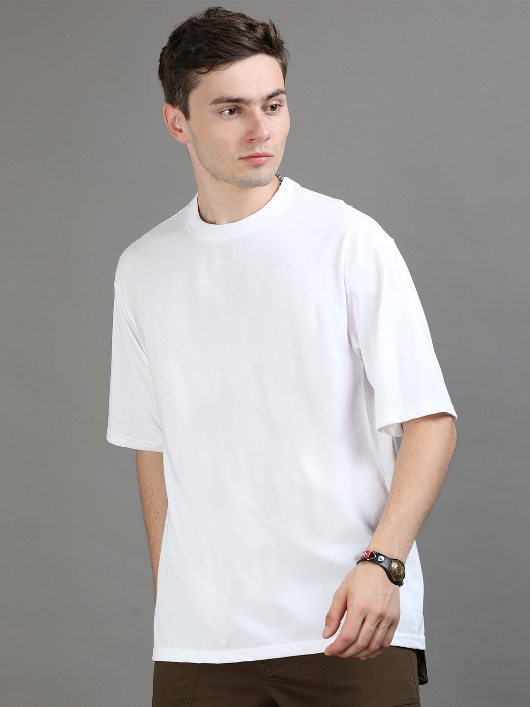 

Bushirt Drop-Shoulder Sleeves Oversize Pure Cotton T-Shirt, White