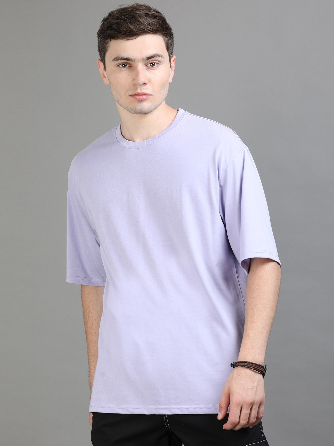 

Bushirt Drop-Shoulder Sleeves Oversized Pure Cotton T-shirt, Purple