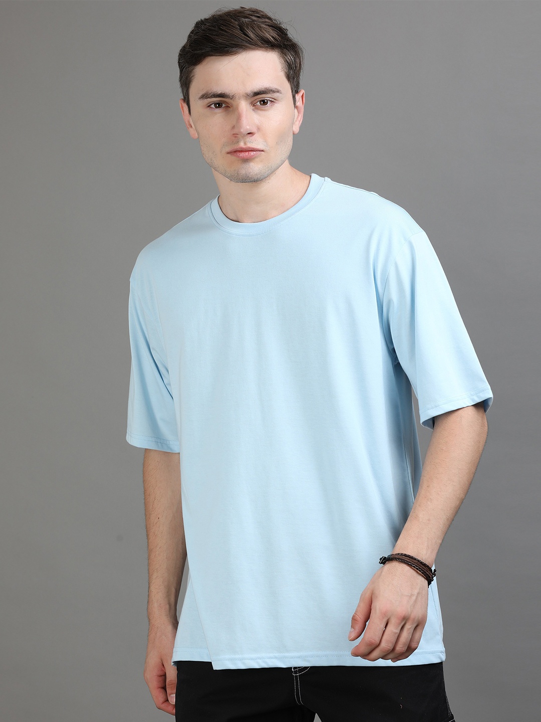 

Bushirt Oversized Drop-Shoulder Sleeves Pure Cotton Casual T-shirt, Blue