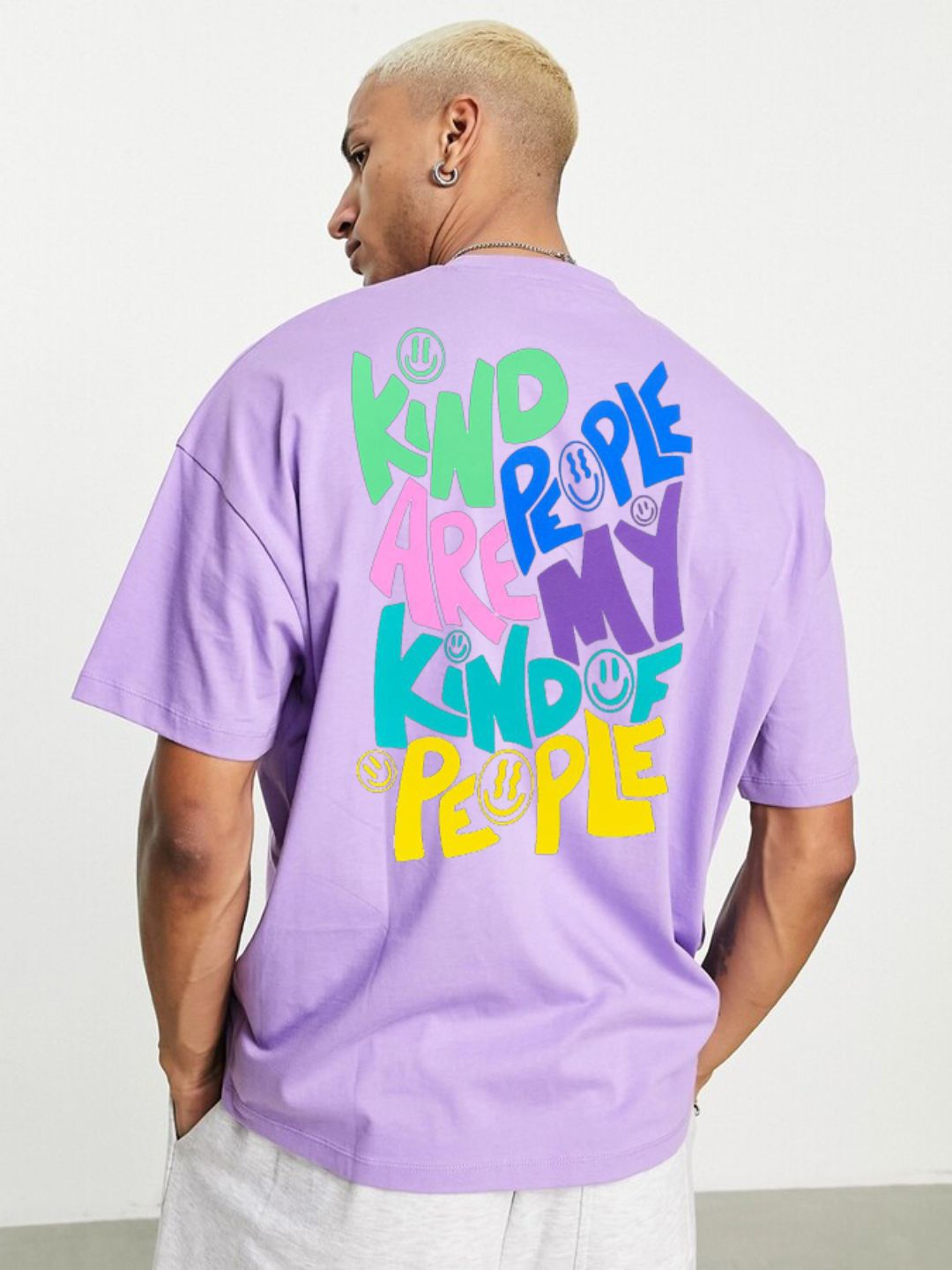 

Imsa Moda Typography Printed Drop-Shoulder Sleeves Cotton T-shirt, Lavender