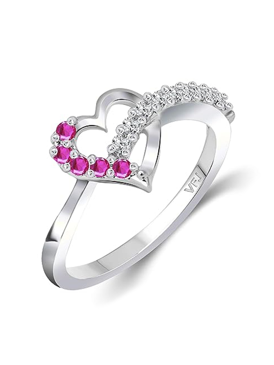 

Vighnaharta Rhodium Plated CZ-Stone Studded Heart-Shaped Finger Ring, Silver