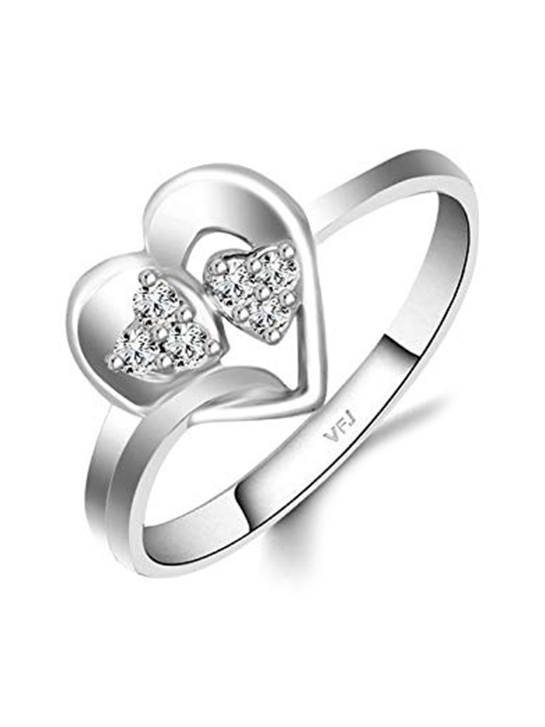 

Vighnaharta Rhodium-Plated CZ-Stone Studded Heart-Shaped Finger Ring, Silver