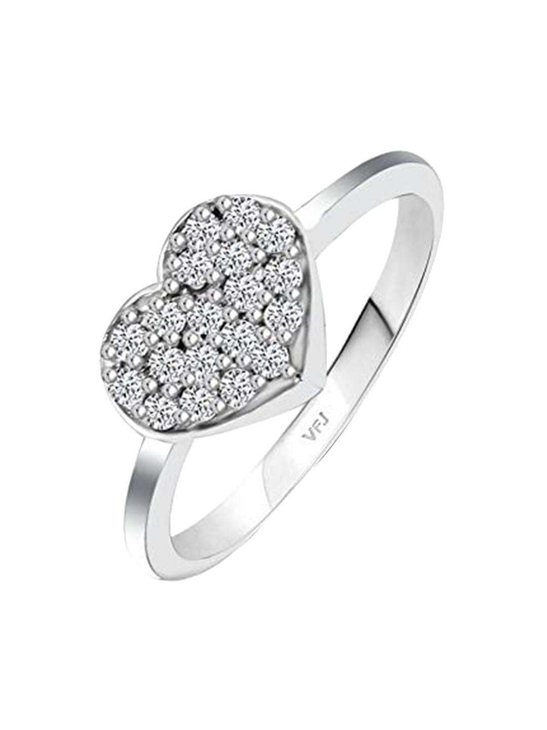

Vighnaharta Rhodium-Plated Cubic Zirconia-Stone Studded Heart-Shaped Finger Ring, Silver