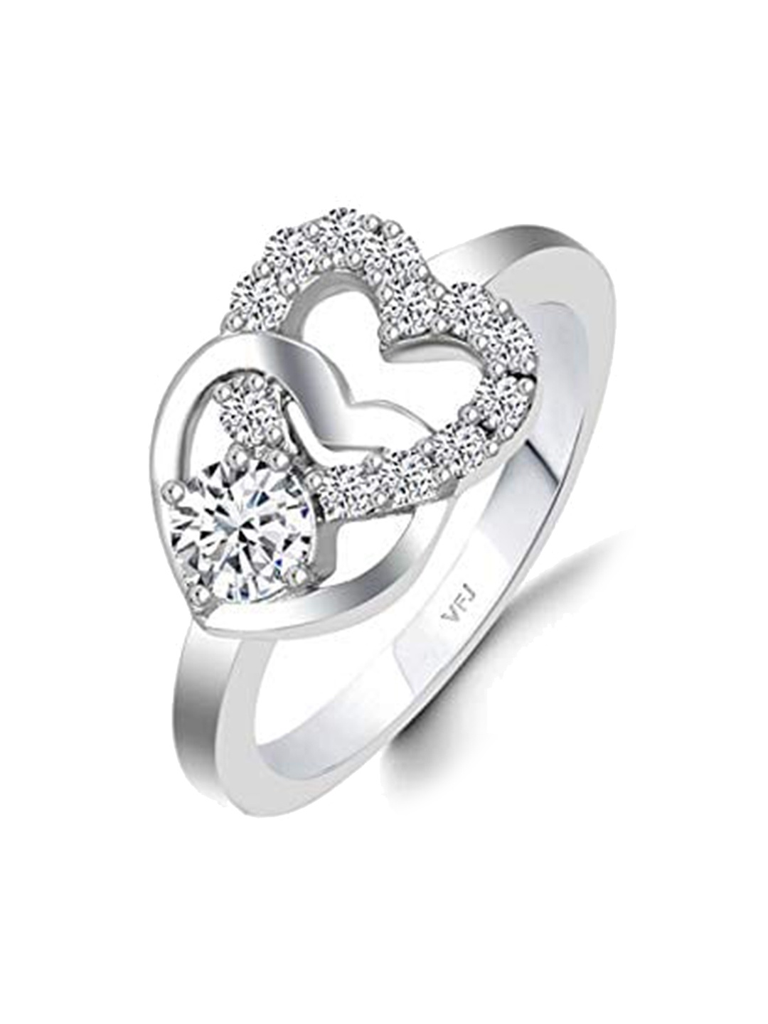 

Vighnaharta Rhodium-Plated CZ Studded Heart Shaped Finger Ring, Silver