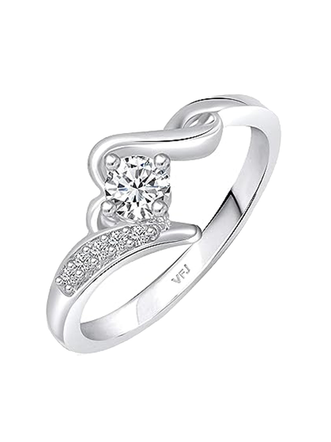 

Vighnaharta Rhodium-Plated CZ-Stone Studded Solitaire Finger Ring, Silver
