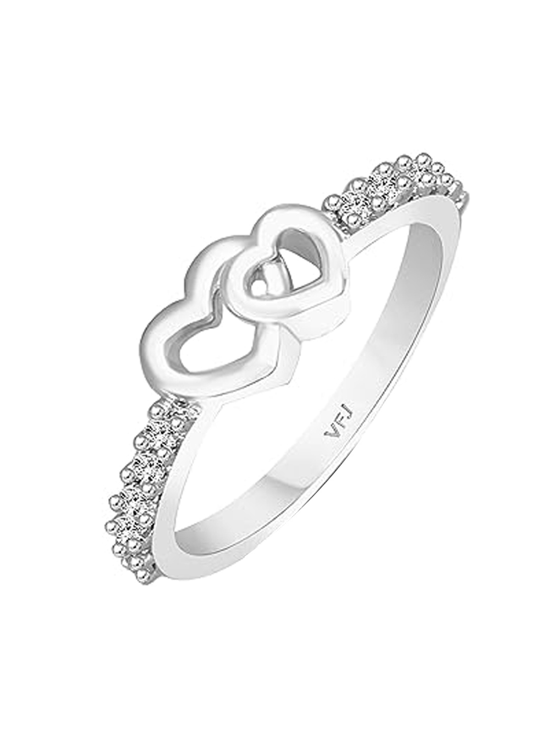 

Vighnaharta Rhodium-Plated CZ-Stone Studded Heart-Shaped Finger Ring, Silver