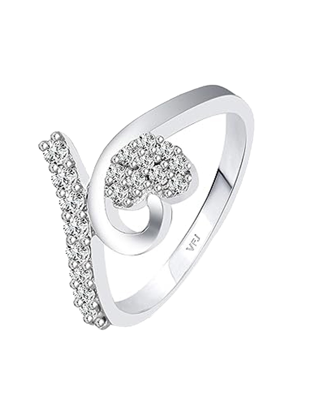 

Vighnaharta Rhodium-Plated Cubic Zirconia-Stone Studded Curve Heart-Shaped Finger Ring, Silver