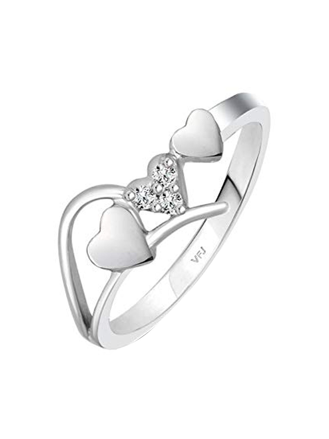 

Vighnaharta Rhodium-Plated CZ-Stone Studded Heart-Shaped Finger Ring, Silver