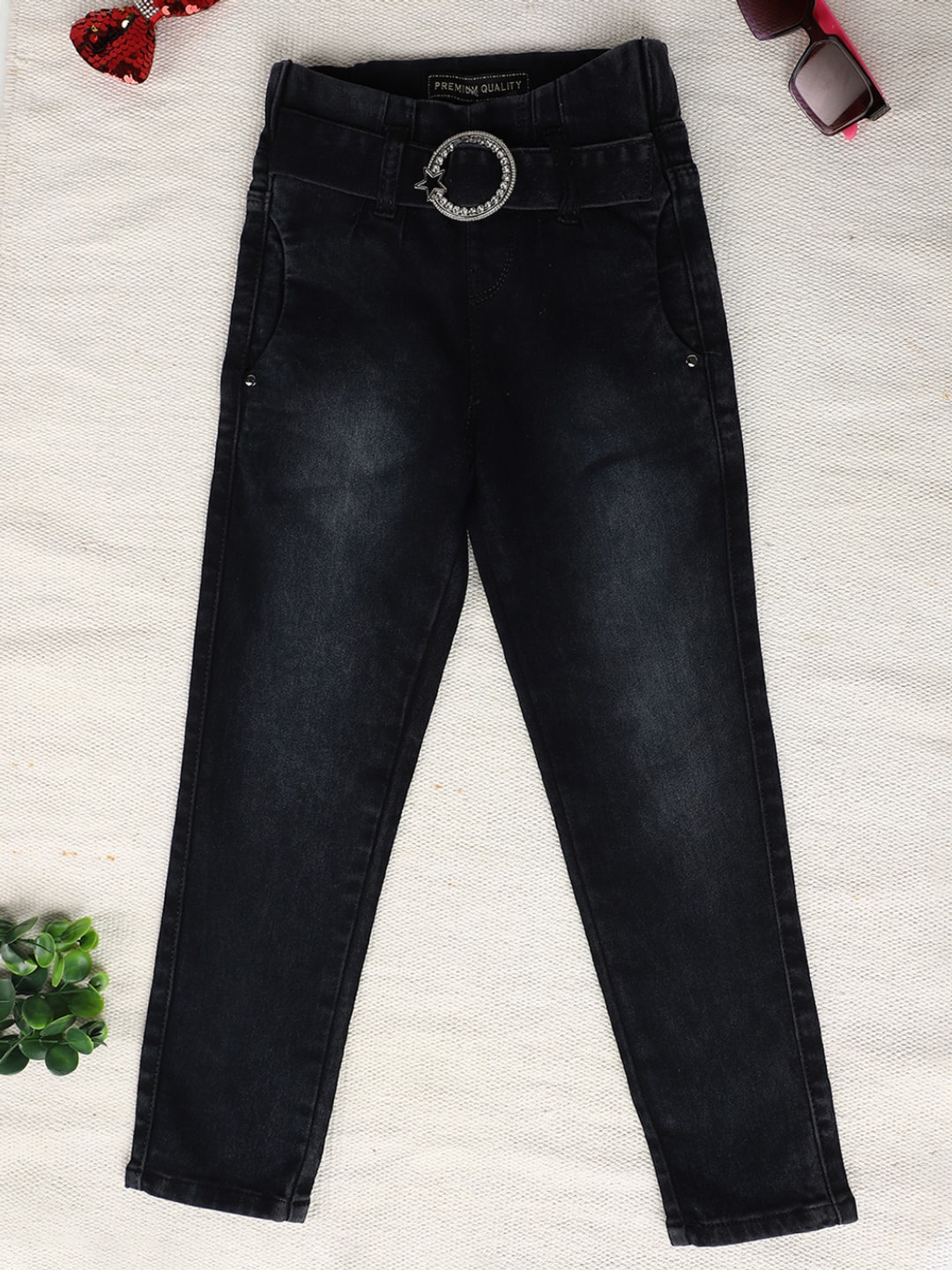 

V-Mart Girls Mid Rise Light Fade Jeans, Black