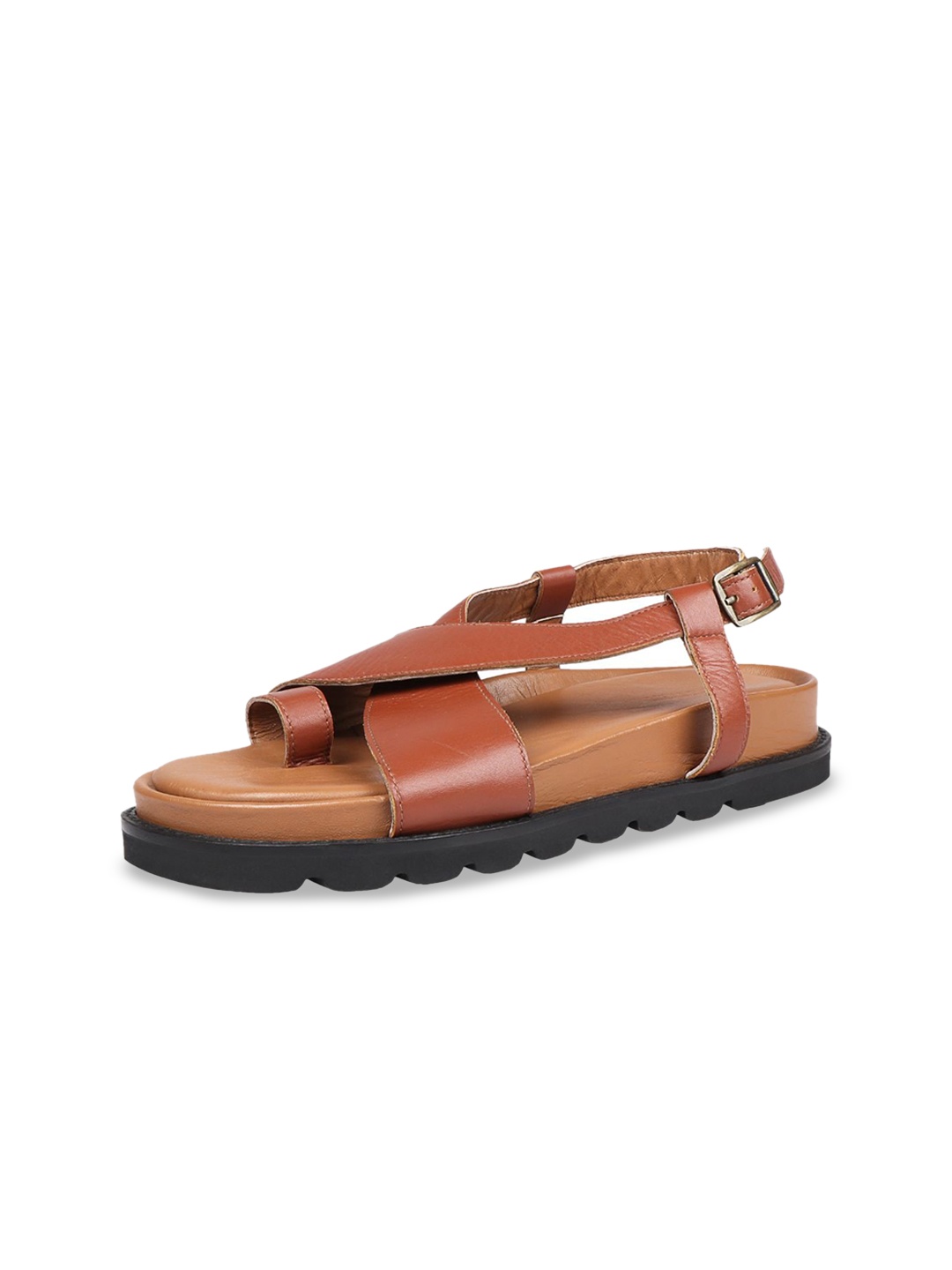 

Hidesign SPARTA Leather One Toe Flats With Buckles, Tan