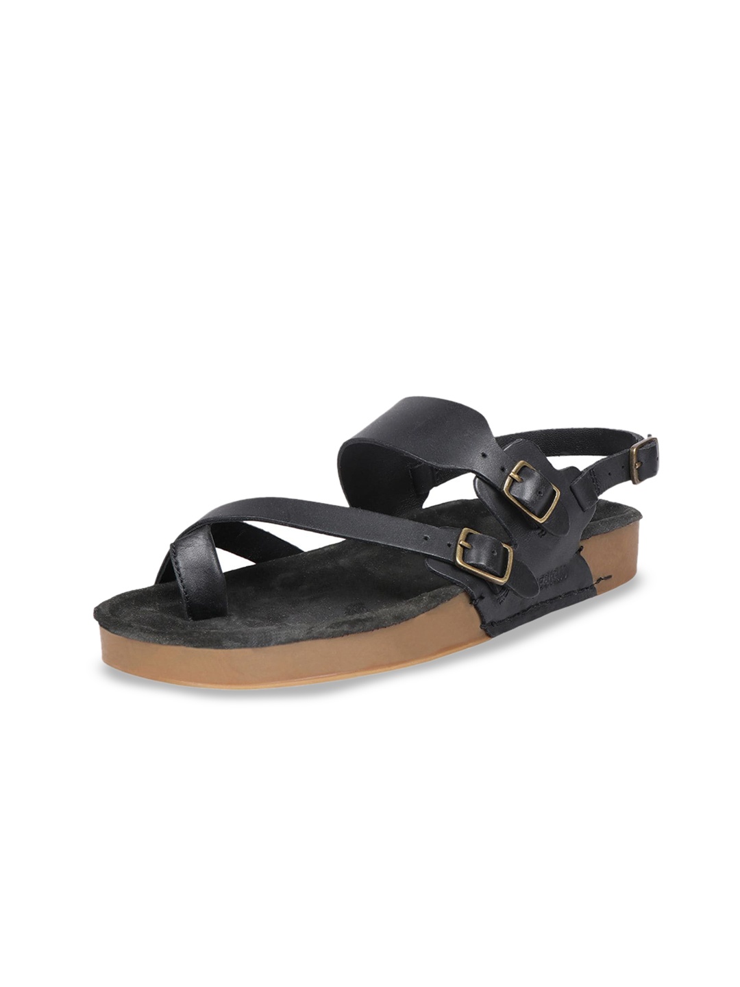 

Hidesign PORT BLAIR Leather One Toe Flats With Buckles, Black