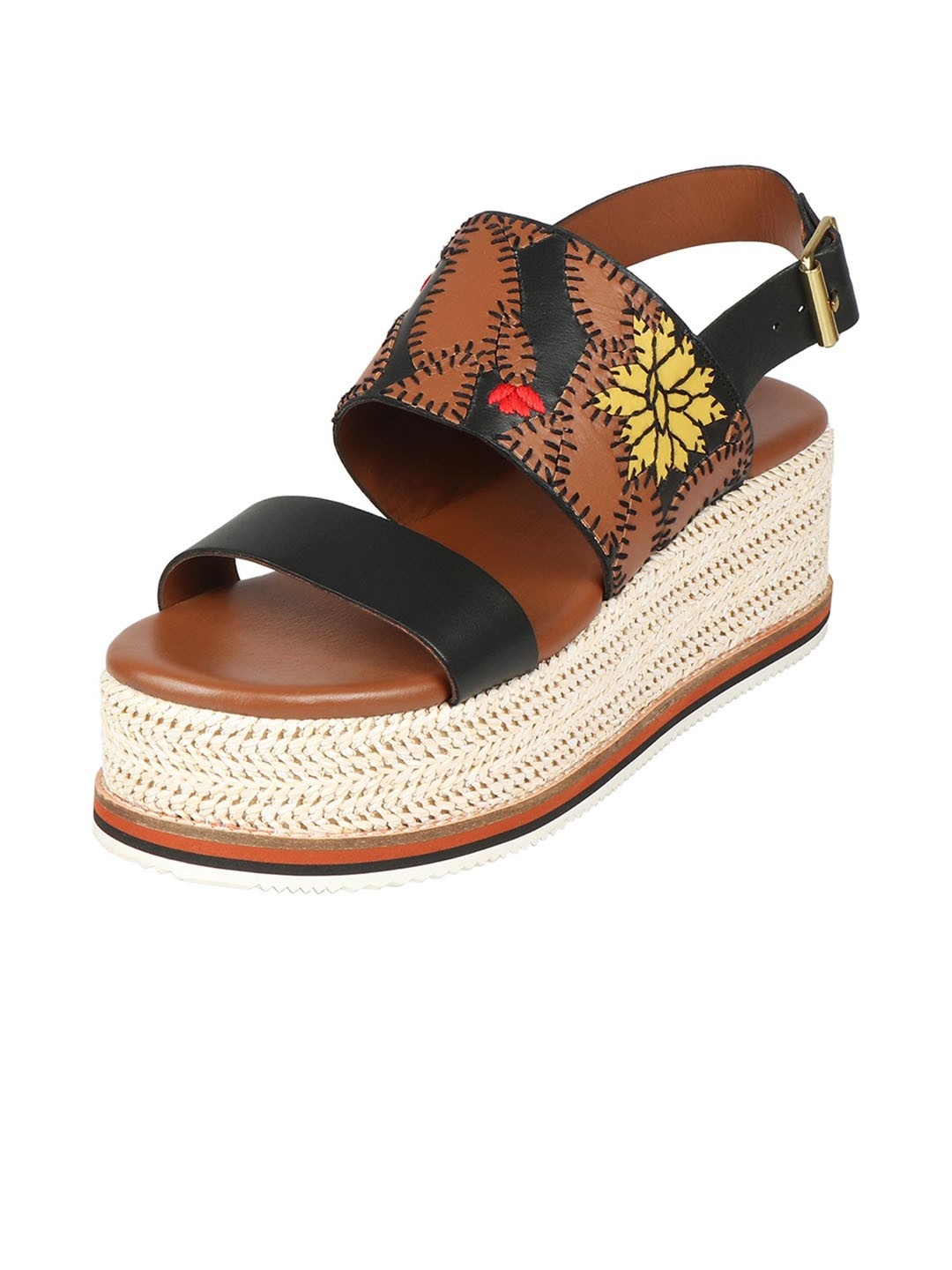

Hidesign Women Black Embellished Open Toe Flats with Buckles