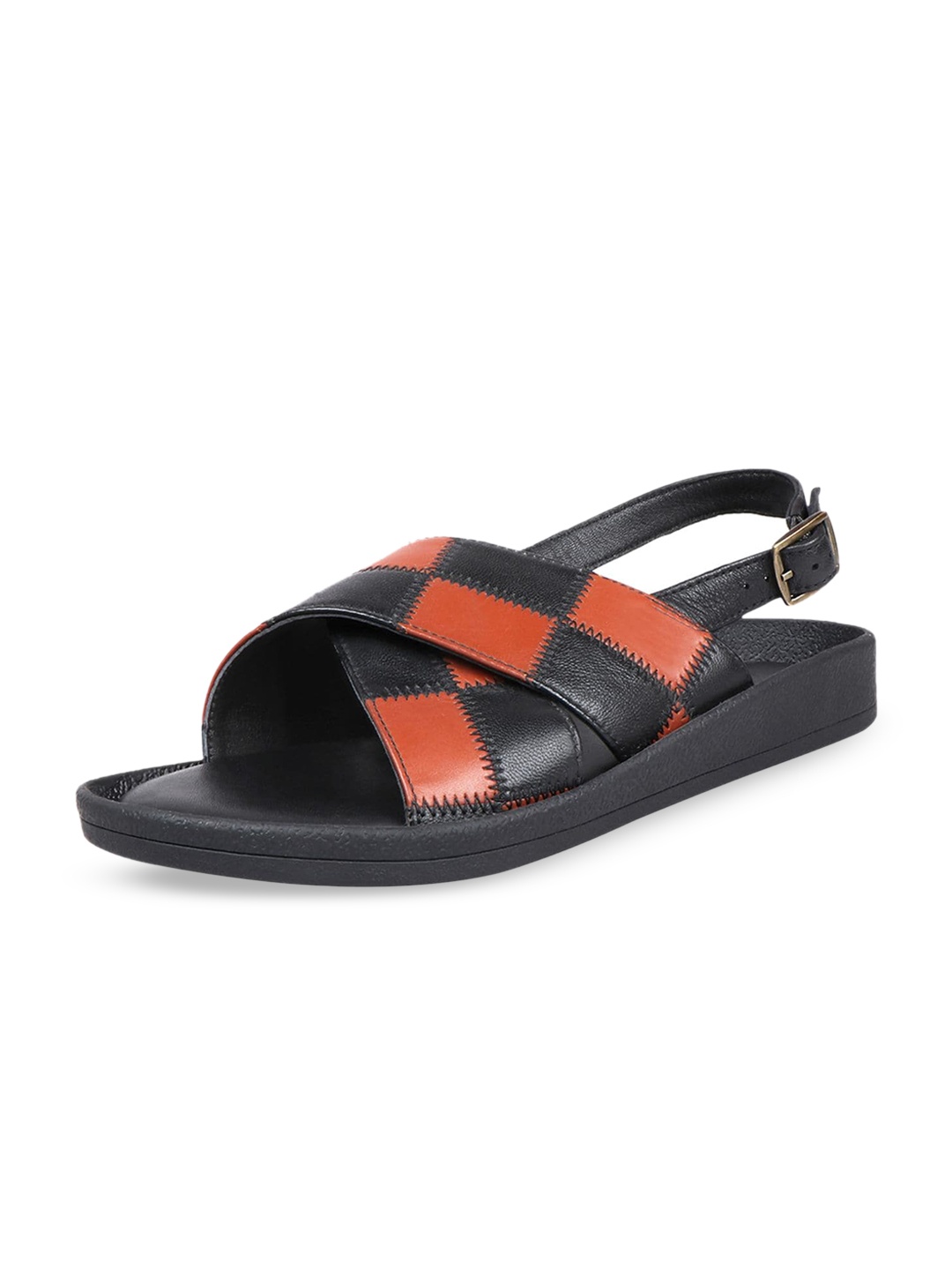 

Hidesign LAOS Colourblocked Leather Open Toe Flats With Buckles, Black